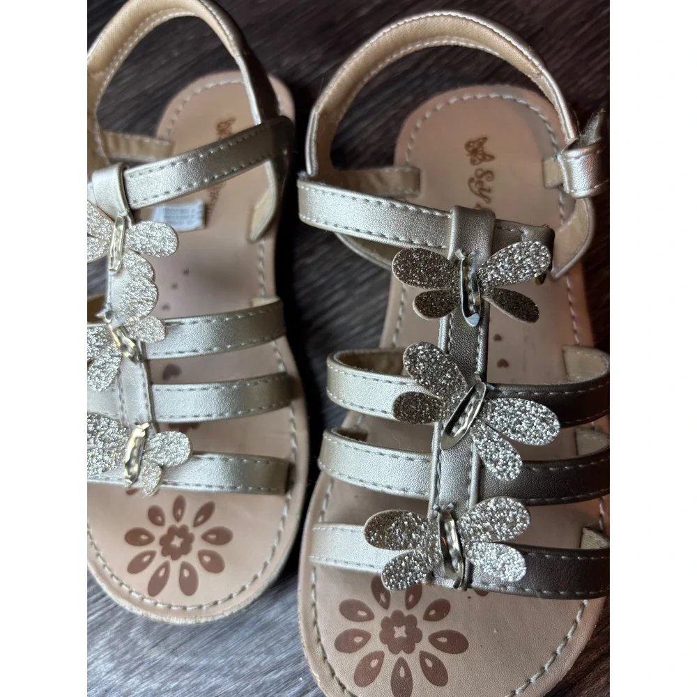 Self Esteem Girls Gold Glitter Butterfly Gladiator Sandals Size 11 LF88964